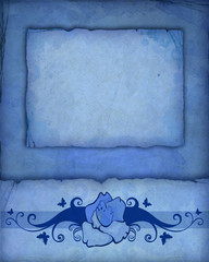 Vintage blue photo frame with drawing of flower