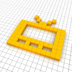 Television 3d icon in grid. Rendered illustration.