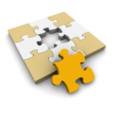 Fototapeta premium Jigsaw puzzle with last missing piece. 3d illustration.