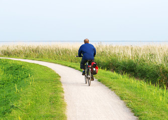 Radfahrer auf dem Deich am Meer - Bike Tour