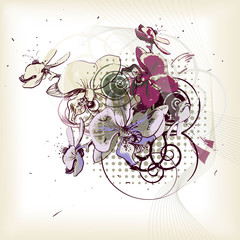 abstract mix of flowering orchids and swirls