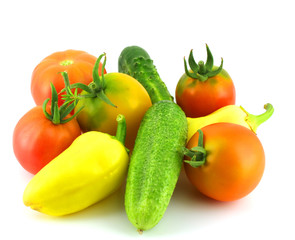 Cucumbers, tomatoes and peppers