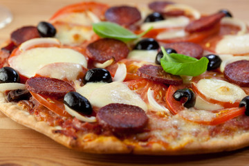 Pizza with Chorizo Salami and Mozzarella