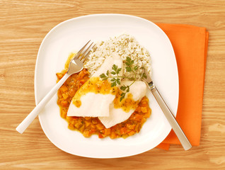 pangasiusfilet auf kürbisgemüse