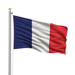 Obraz premium Flag of France waving in the wind in front of white background