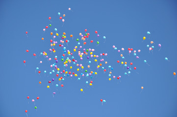 Balloons in the blue sky.