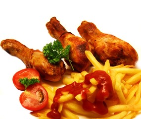 Ketchup , Pommes und Hühnchen