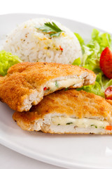Stuffed turkey fillet with white rice  and vegetable salad