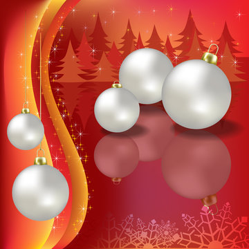 christmas greeting with white balls on a red