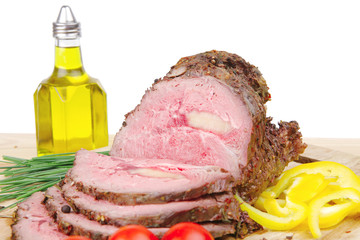 hot ham on wooden table