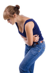 Woman holding stomach in pain