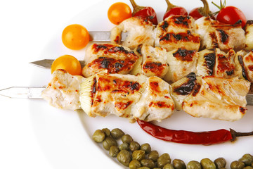 roasted pork kebab on white