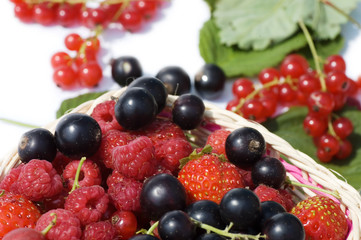 Ripe berries in a basket isolated on white background