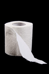 white toilet paper roll isolated on black background