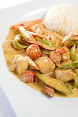 Healthy and nutritious rice with chicken curry