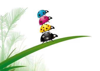 Pile de coccinelles CMJN, vecteur