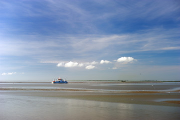 Ferry boat during ebb tidal