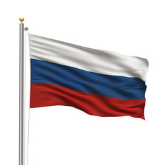 Obraz premium Flag of Russia waving in the wind in front of white background