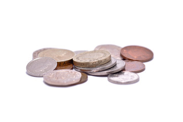 Stack of coins on white background
