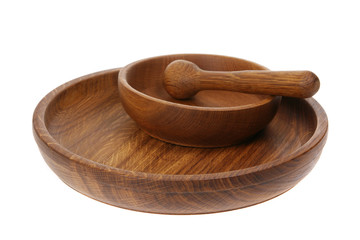Wooden dish made of oak on white