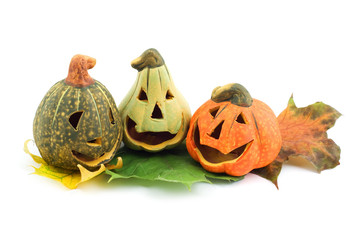 Colorful halloween pumpkins on white background.