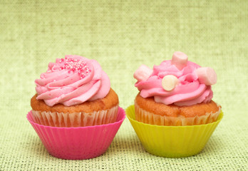 Vanilla cupcakes with strawberry icing