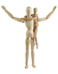 The child mannequin hangs on a back at the parent