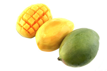 raw mango in row isolated