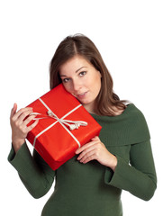Beautiful girl with red gift box