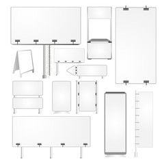 Set of blank advertising billboards and panels