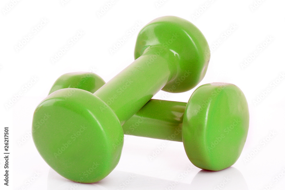 Sticker couple of green dumbbells isolated on white