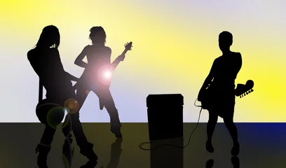 Photo sur Plexiglas Groupe de musique Groupe de rock. Silhouettes de musiciens