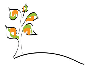 There is a painted tree with colorful leaves on white background