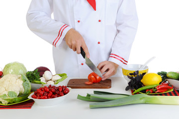 Chef cuts the vegetables