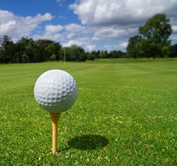 Golf ball on irish idyllic course