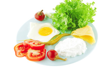 fried eggs with curd and salad