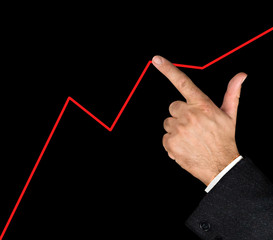 Finger pointing to a red chart