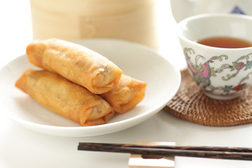 Chinse cuisine, Spring Roll and tea