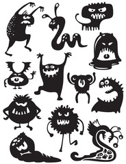 Silhouettes of cute doodle monsters-bacteria - 26229955