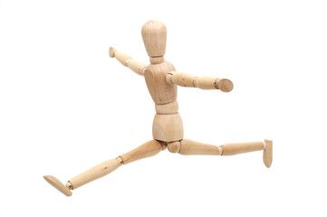 happy, jumping wooden figure