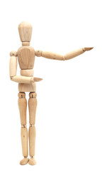 Wooden doll showing product, space to insert text or design