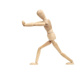 Wooden figure walking isolated on white background