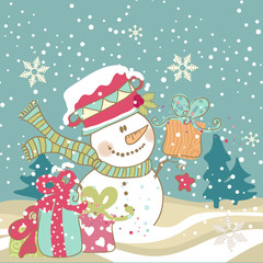 snowman with gifts