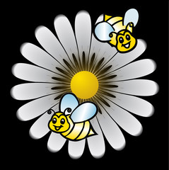 COLORFUL DAISIES meadow with bees , vector