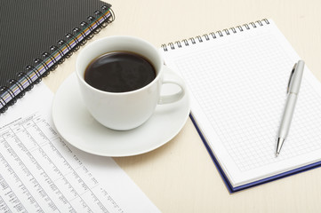 Worktable covered with documents
