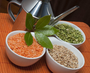 Chickpeas, peas and pearl barley