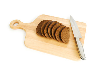 Bread and cutting board isolated on white