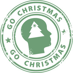 Stamp with head and the text Go Christmas written inside