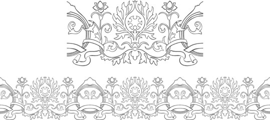Stylized Victorian style repeating border outline with ribbon