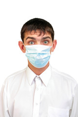 young man in the mask isolated on white